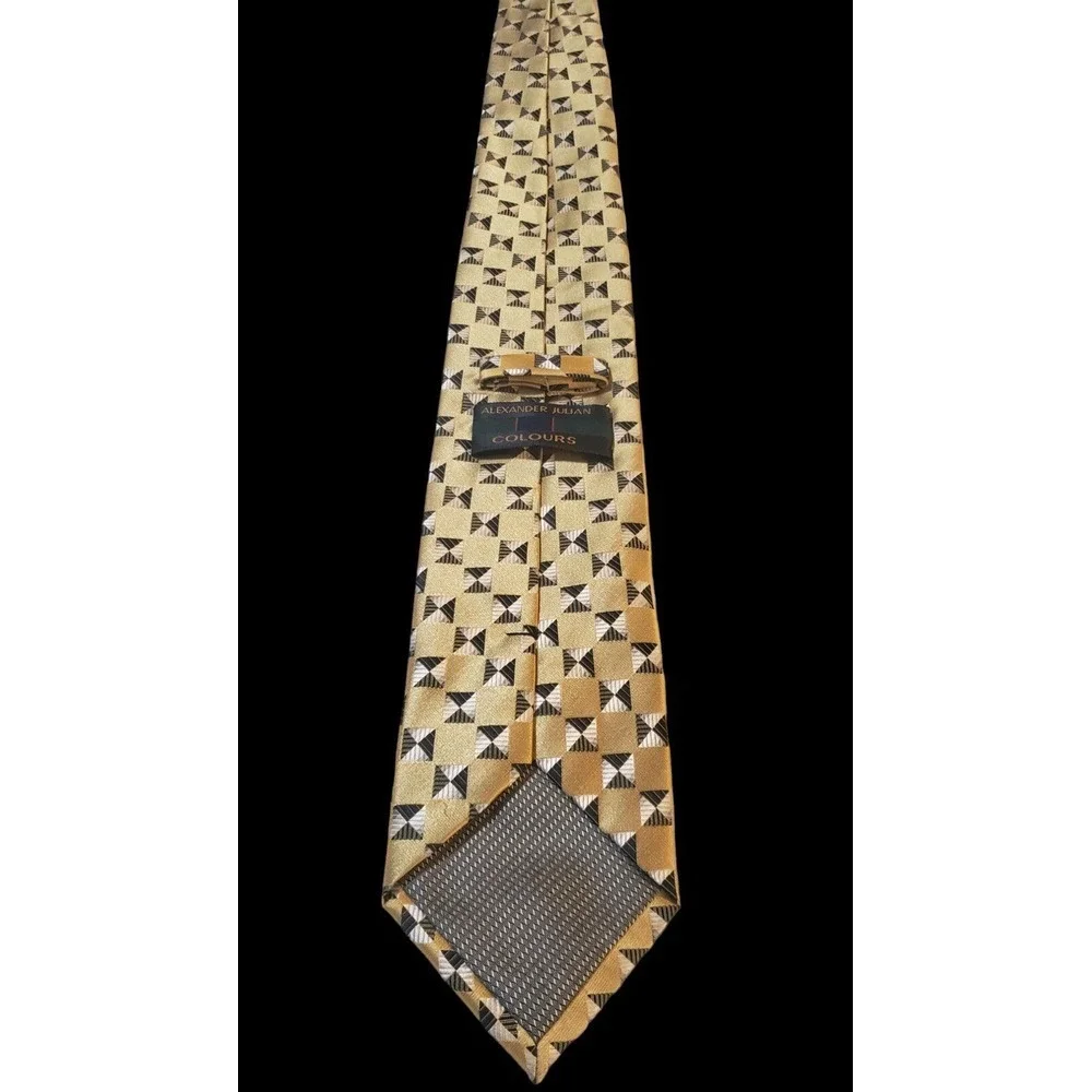 Alexander Julian Colours‎ Mens Gold, Black, Silver Geometric Polyester Neck Tie